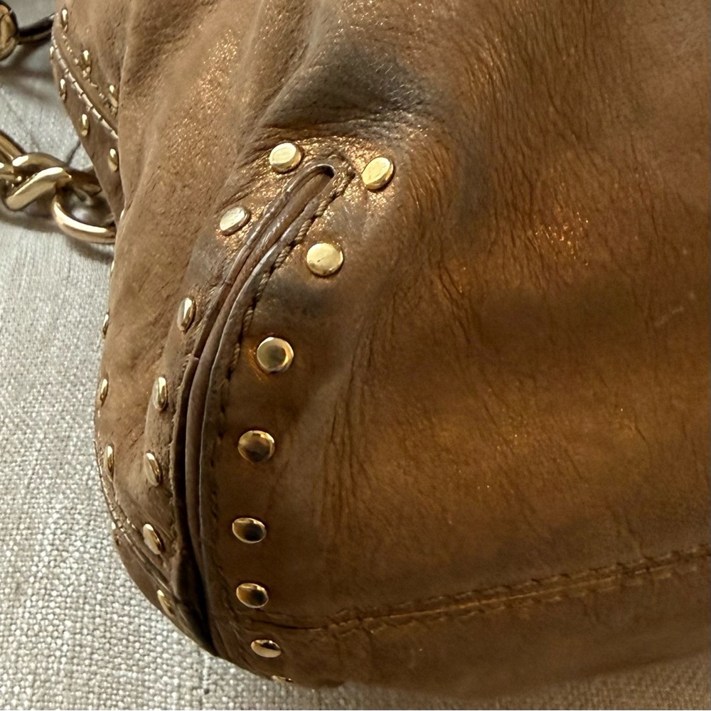 MICHAEL Michael Kors Delancy Studded Leather Hobo Bag Bronze Metallic - Picture 14 of 16